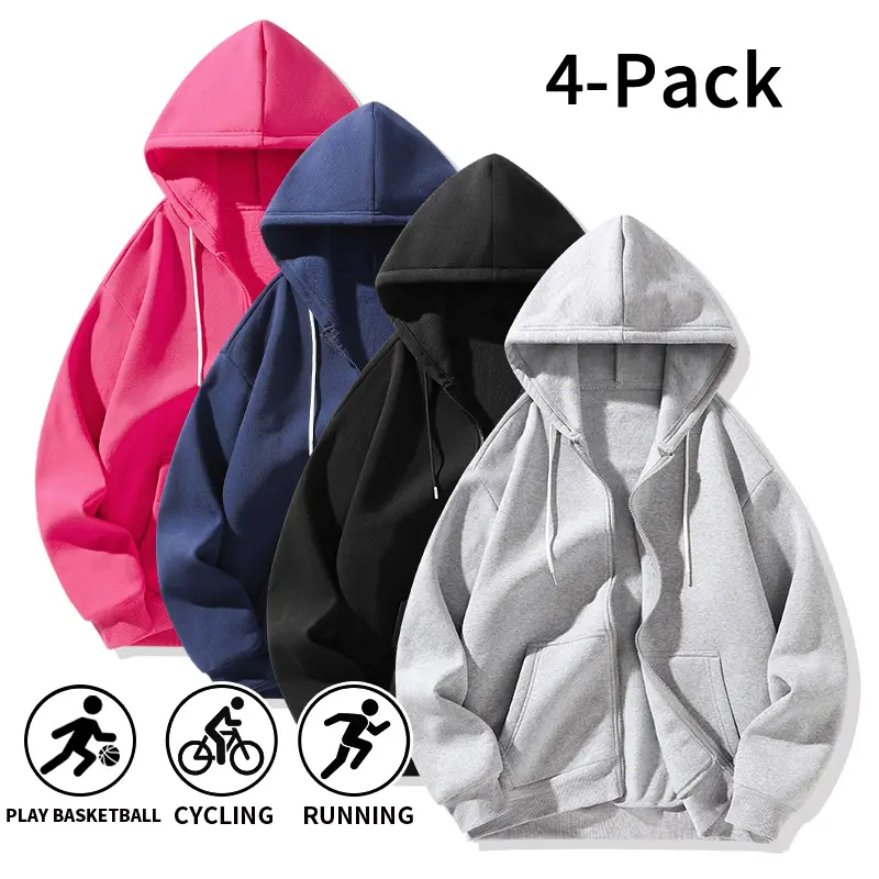 4-Pack Men’s Full Zip Hoodies – Autumn/Winter new arrival, loose long sleeves, soft casual athletic hoodies for running, basketball, cycling (optional 4-pack or 2-pack) Hooded Kangaroo Pocket Cardigan,clothes for back to school,first day of school outfits