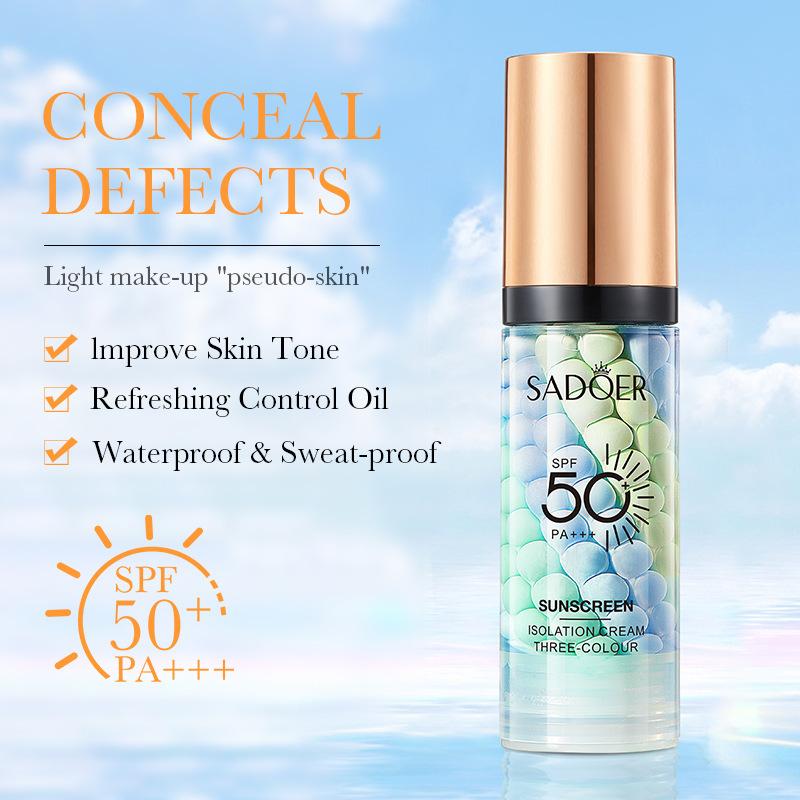 3-In-1 Color Correcting Primer SPF 50, Brightening Oil Control Moisturizer, Long-Lasting Makeup Base for Flawless Skin Tone Facial Sunscreen