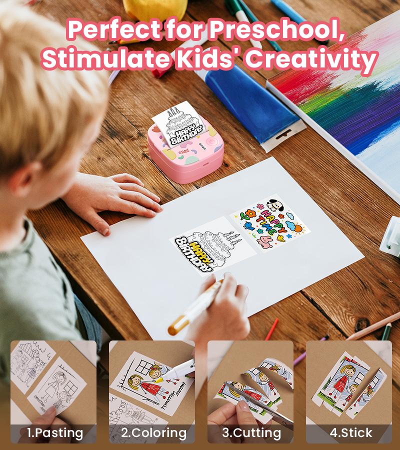 [CrazyThursdayLIVE] XenGro Mini Sticker Bluetooth Printer included 3 Roll label Thermal Pocket Printer,Inkless Portable Printer B&W Printing Only for Study Notes, Photos, Memos, Lists, Journals Printing Machine Sticky Label, Birthday Gifts for Girls Boys