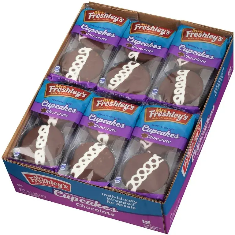 Mrs. Freshley's 2 Pack Individually Wrapped Chocolate Cupcakes - Case of 12