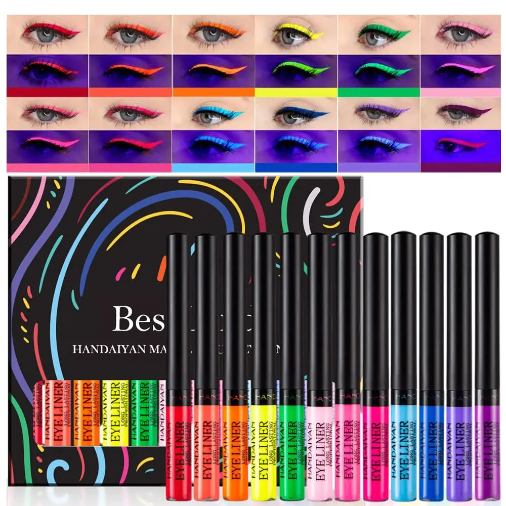 BestLand 12 Colors Matte Liquid Eyeliner Set Colorful UV Neon Eyeliner Pencil Pigmented Waterproof Smudgeproof Long Lasting Eye Liner Xmas Christmas Festival Makeup Gift Kit for Women