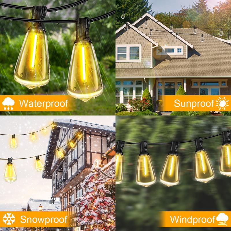 Dreamland Smart Outdoor String Lights Patio Deals 100FT with 32 Shatterproof,ST38 Vintage Edison Bulbs, Waterproof with with Remote and APP Control Hanging Lights for for Porch, Deck, Garden, Backyard, Balcony  ：