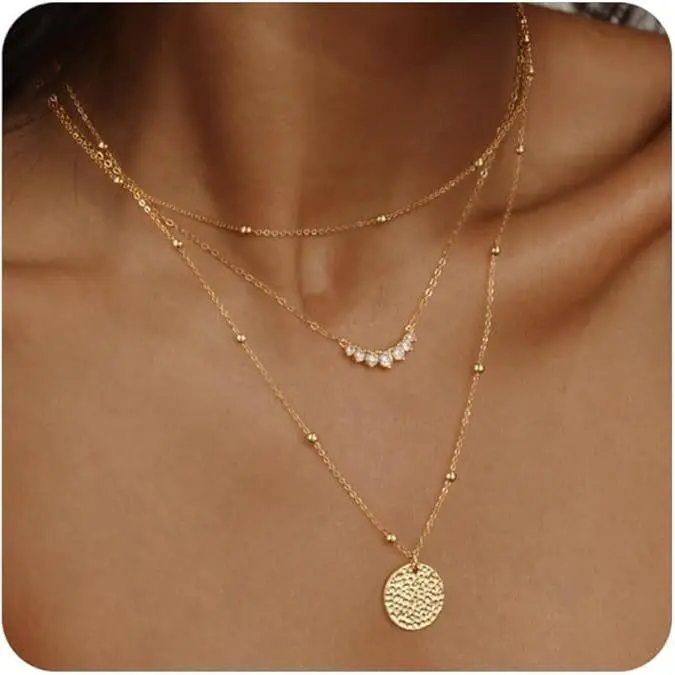 Golden zircon leaf disc three-layer neck