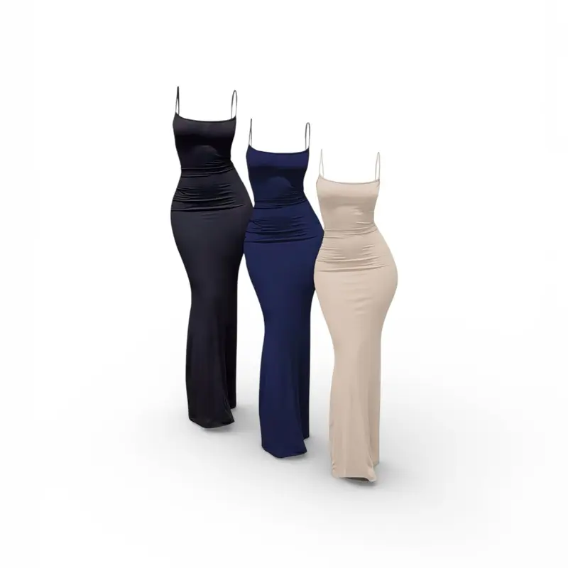 Sexy Slim Fit Spaghetti Strap Bodycon Maxi Dress  Women's Elegant Stretch Long  Dress - TikTok Shop