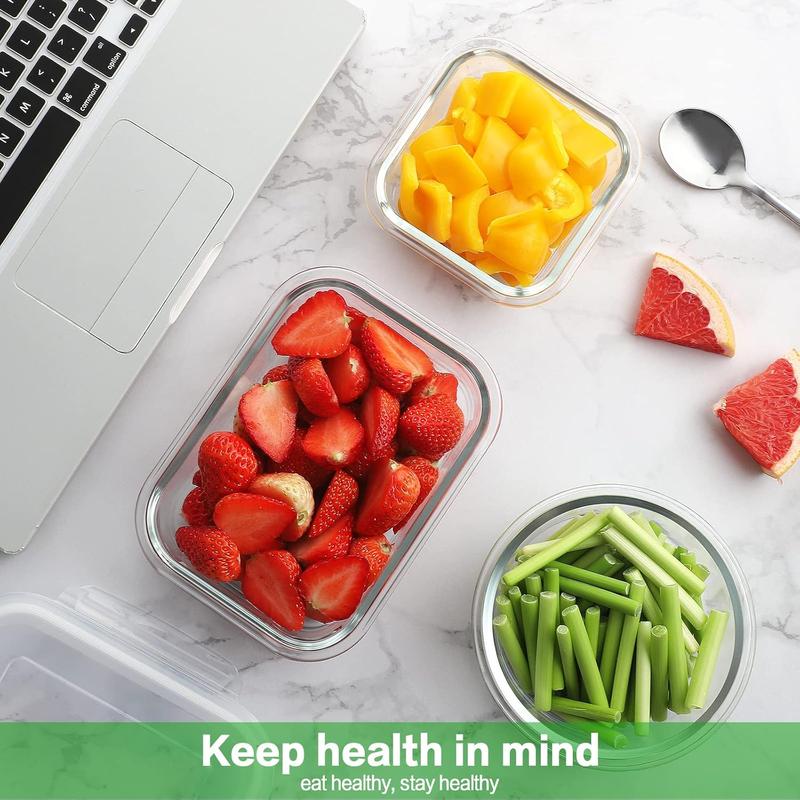 [Valentine’s Day Gift] 8 Pack Borosilicate Glass Food Storage Containers (8 Containers+1 Utensil) Stackable Airtight BPA Free Oven/Microwave/Freezer/Dishwasher Safe