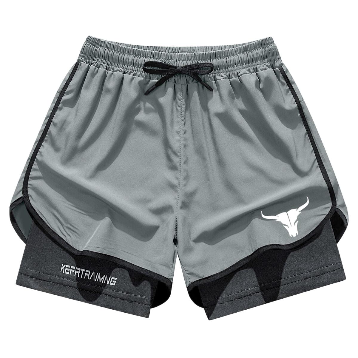 Men's stylish printed pattern sports shorts with side pockets, elastic waistband, lightweight stretch fabric, suitable for running and casual wear - compression shorts | Gray, running shorts | Fashion sports shorts | Comfortable fit