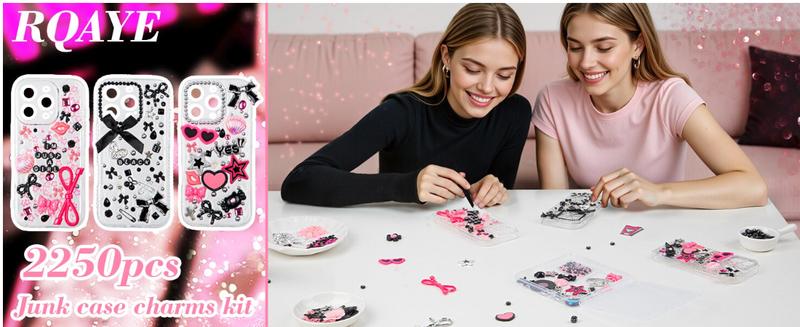 Junk case charms,junk case Kit for Customizing Diy Cases,With Cute Bow,Flatback Pearls,Letter Beads, Aesthetic Big Decor for Personalization