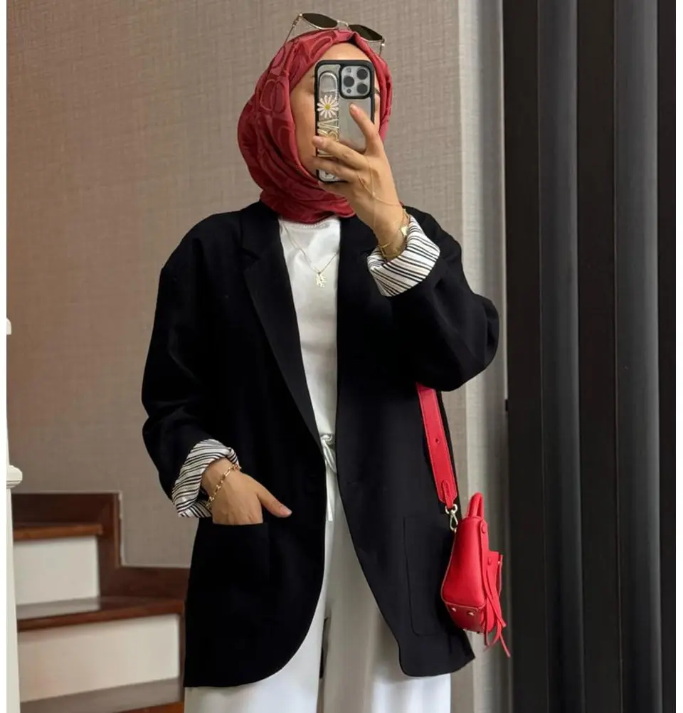 Muslim Women's Cotton-Blend Oversized Twill Blazer - Black