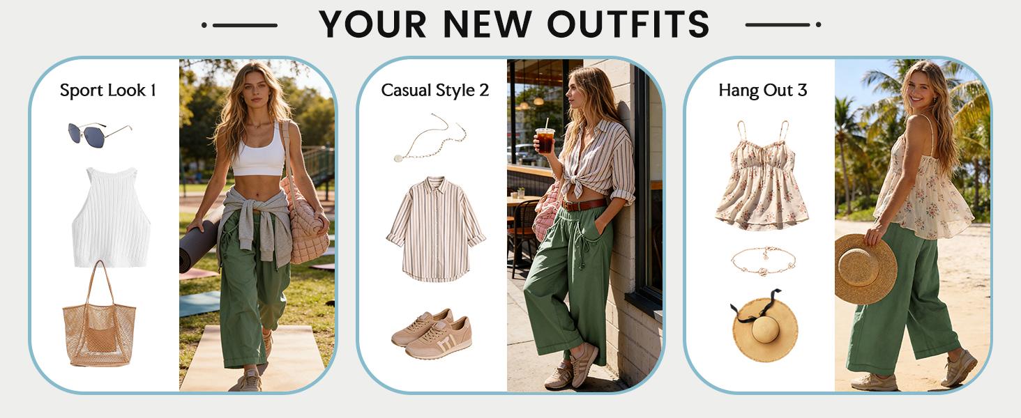 YeeZaa Women's Capri Track Pants Loose Wide Leg Sporty Pants Hiking 2026 Spring Summer Y2k Drawstring Elastic Waist Pant with Pockets Lightweight Breathable