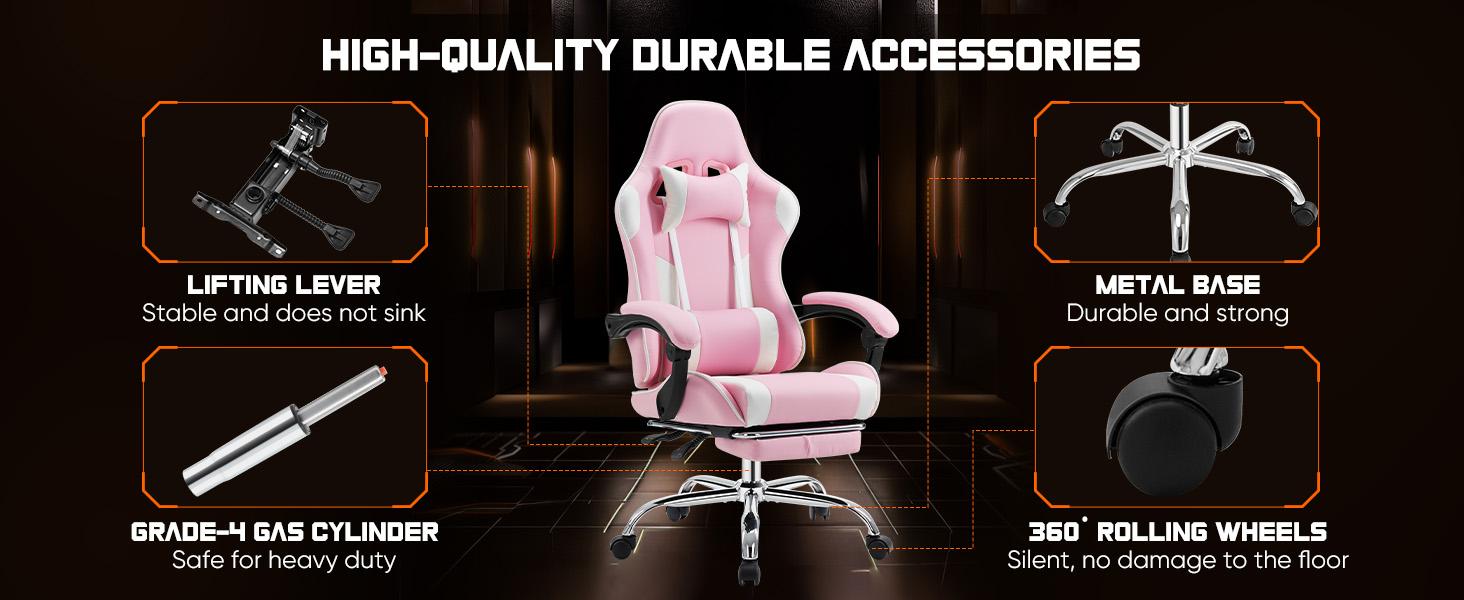 Furnest Indoor Furniture Chairs Game Desk Chair - Ergonomic Computer with Footrest and Comfy PU Leather Recliner with Headrest, Fixed Up Armrest, Height Adjustable with 360° Swivel