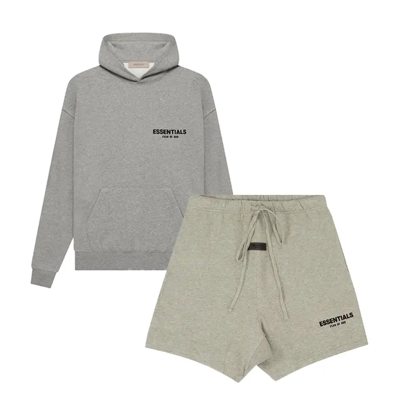 Fear of God Essentials SS22 Men's Sweatshort and Pullover Hoodie 2-Piece Set Dark Oatmeal