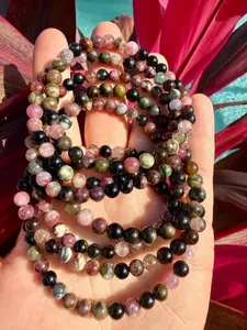 Natural Multi-Tourmaline 6mm Beaded Stretch Bracelet | Colorful Gemstone Stack Jewelry