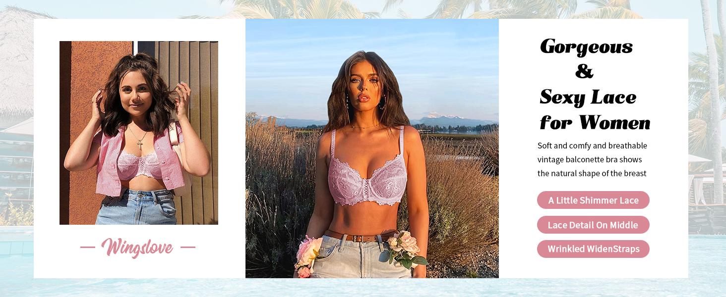 WingsLove Women's Lace Bra Non Padded Unlined Full Coverage Plus Size Bralette for Comfort and Style
