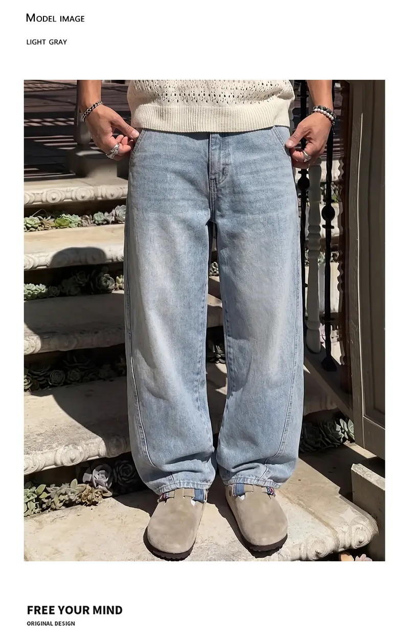 2-pack men’s long pants, men’s jeans, men’s cotton-blend jeans, loose straight wide-leg jeans.Retro washed design, available in multiple colors, suitable for everyday casual wear, school commuting, short trips, and holiday gatherings—ideal for a variety