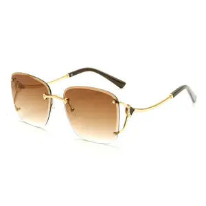 New Frameless Metal Fashionable Sunglasses for Women with Trendy Large Frame High-End Look Brown Gradient Lenses Unisex Style