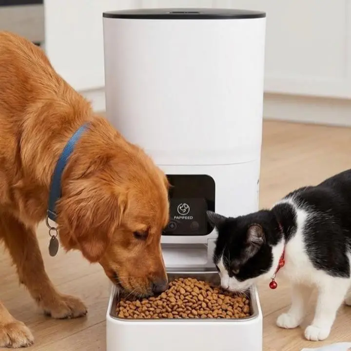 WiFi Control App-Controlled Automatic Feeder for Dogs & Cats - Plastic+Steel (Polypropylene-Stainless Steel) Construction, Auto-Dispensing Bowl, Washable Parts, Nylon Braided Cord, Adapter, Power Supply