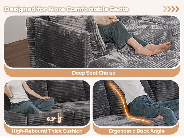 【5 Packages Shipping】Ovios 130.7" Modular Sectional Sofa Couch with Ottoman, U-Shaped Minimalist Couches with Sofa Bed Chaise, L-Shaped Modern Deep Seat Cloud Plush Corduroy Sofas with Ottoman Set for Living Room, 5 Seater