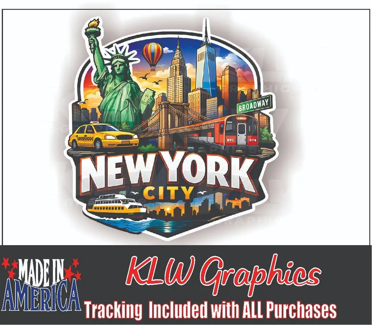 New York City Full Color Decal NYC Skyline Statue Of Liberty Travel Vinyl Sticker