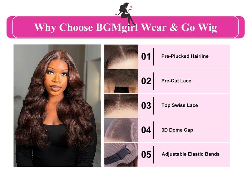 [New In] BGMgirl Layered Cut Natural Black Chocolate Brown #4 Body Wave Wear Go Wig Upgraded 7*5 Lace Closure 180% Glueless Color Wig Human Hair Wig TikTokShopfalldealsforyou TikTokShopBlackFriday