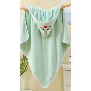 Cute's Animal Ear Bathrobe Breathable Strong Absorbency Cartoon Pattern Hooded Towel Comforter Nap Blanket Stroller Blanket
