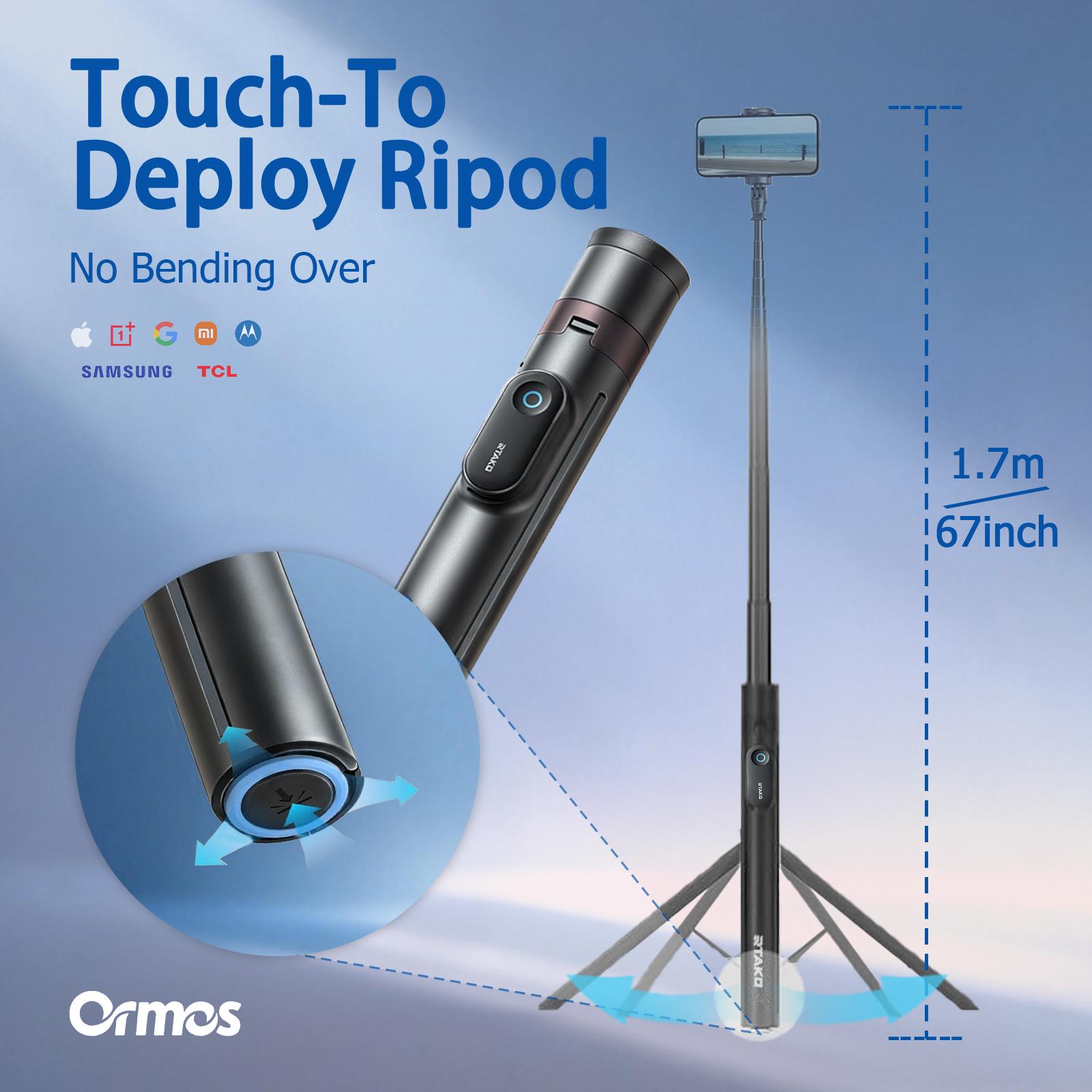Oroms 67"Portable Selfie Stick Tripod with Remote, One Click Open, Wireless Remote Included. FOR Cellphone. Smartphone C