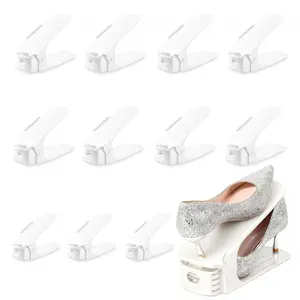 11 Pack Shoe Slots Organizer Shoe Stacker for a Pair of Shoes 4 Levels Adjustable 50% Shoe Space Saver Double Layer Shoe Rack Organizer for Closet (White)
