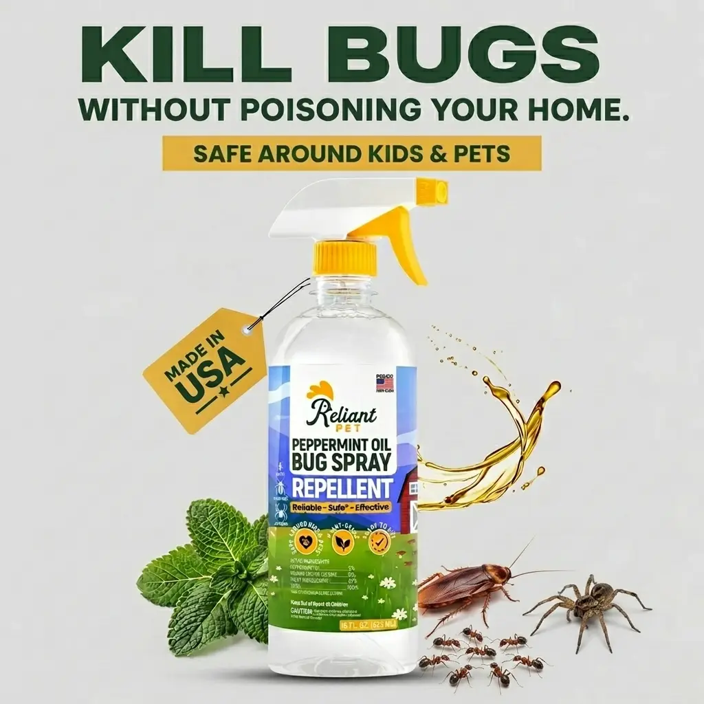 Reliant Pet Peppermint Oil Bug Spray - Deals For You Days -  [16oz and Made In USA ] Ants, Spiders, Roaches - Safe for USE Around Kids and Pets  - Effective & Usage