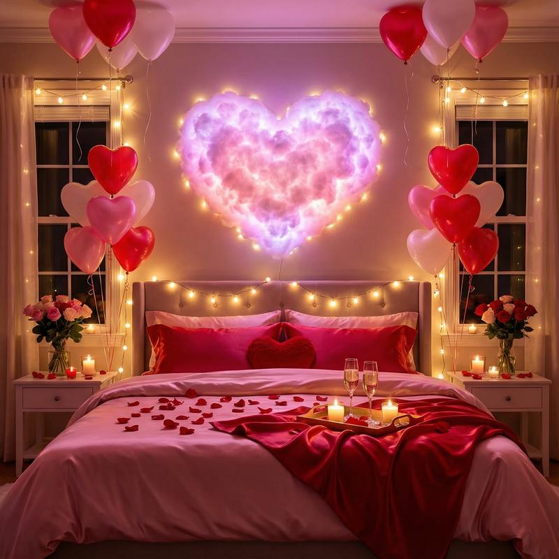 DIY romantic couple ambient light, LED cloud light strip with music rhythm, vivid glow, perfect for Valentine’s Day gifts, offices, parties, cafés, and hotels, dynamic visual effects | Bedroom ambiance | Decorative light | Includes a 5 m light strip kit.