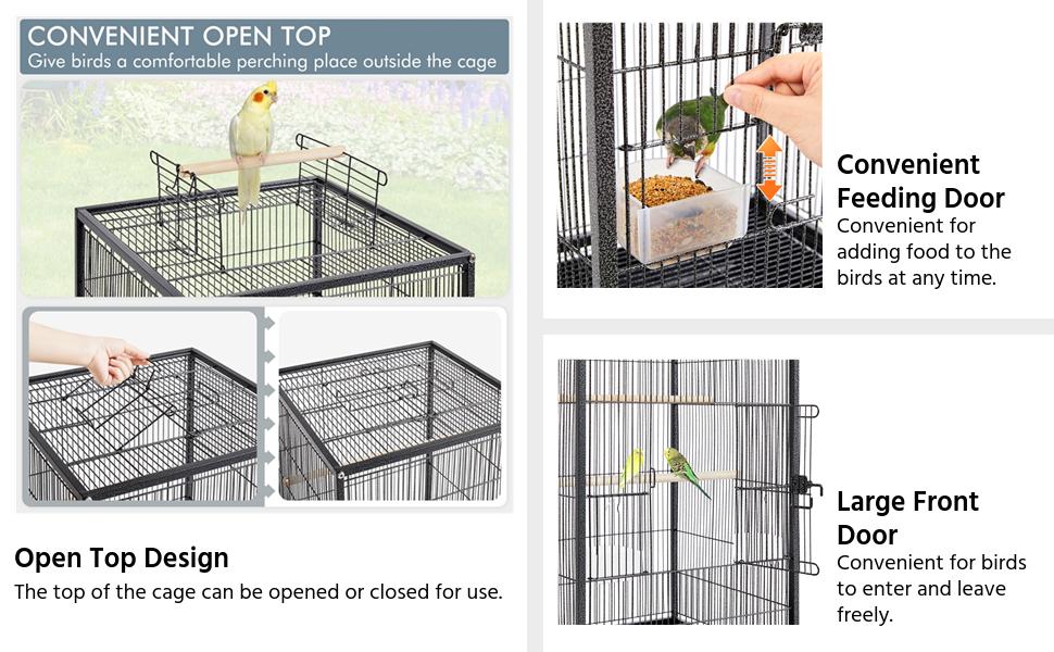 Yaheetech 40-Inch Wrought Iron Bird Cage with Rolling Stand Open-Top Parrot Cage For Small-Sized Birds