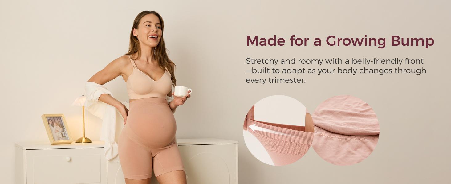 Momcozy Maternity Shapewear for Under Dresses, Anti-Chafing Mid-Thigh Pregnancy Underwear, Belly Support, Cotton Gusset