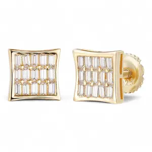 MOISSANITE Modern Baguette Kite Iced Out Earrings - 14k Gold Vermeil 925 Silver - 8mm