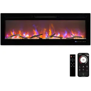 50'' Electric Fireplace, Wall Mounted Electric Fireplace with Smart WiFi and Remote Control, Fireplace Heater with 12 Flame Colors, Fireplace Insert, 750W/1500W
