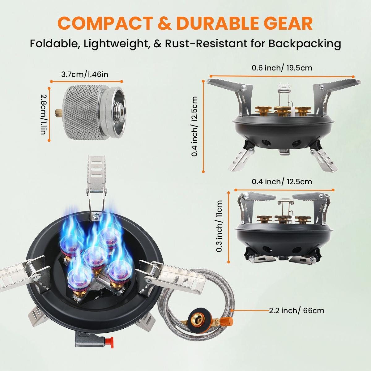 GEEKHOM 16000W Portable Camping Stove – Windproof, Foldable Gas Burner with Piezo Ignition for Propane/Butane Canisters | Compact Backpacking Stove for Hiking, Picnics, & Emergency Use