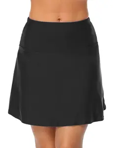 Hilor Women's High Waisted Swim Skirt Bottoms Athletic Tankini Swimsuits Skirt with Panty