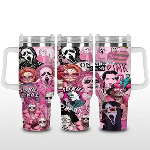Horror Character Valentine 40oz Tumbler, Iced Coffee Cup, Valentine Insulated Cup, Exchange Gift for Cartoon Lover 40oz Tumbler, Best Valentine Gift for Friends