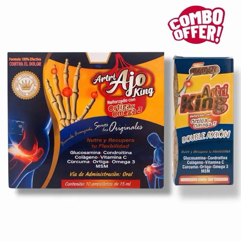 Artri Ajo King Joint Support Ampoules – Glucosamine, Collagen, Turmeric, Nettle & Omega-3 Formula – Oral Joint Health Supplement – 10 x 15ml Ampoules