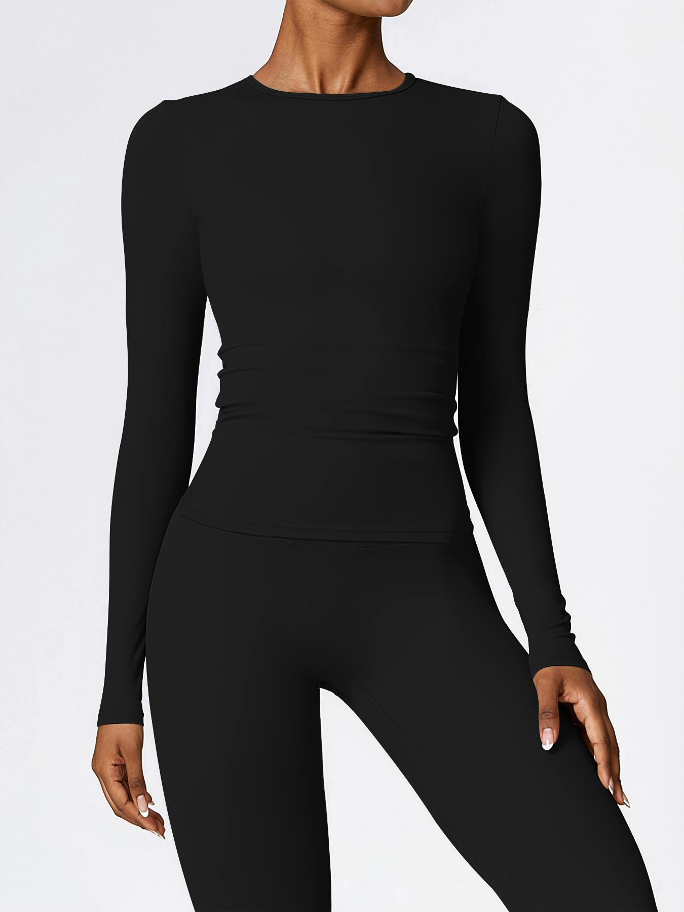 2pcs Set Women'S Long Sleeves Solid Crop High Waist Biker Pants Tracksuit Set Streetwear Tracksuit Sporty Breathable Comfy Outfits for Gym Workout Running Ladies Sportswear for Fall Minimalistic Outfit Cute Going Out Tops