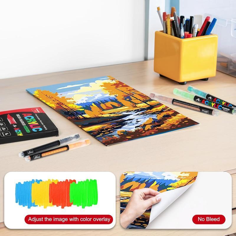 36Colors Brush Tip Acrylic Paint Pens, Art Automatic Ink Control Acrylic Paint Markers for Rock Painting, Ceramic, Wood, Canvas, Glass, Stone, Fabric, Card Making, DIY & Art Supplies modelpaintingmarkers,Pastel,Storage Box(Not edible)