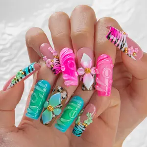 Lovful | Holiday Spring Collection Handmade Acrylic Press On Nails | 10PCS Reusable | Salon Quality Outdoorfun Rhinestone Decorations