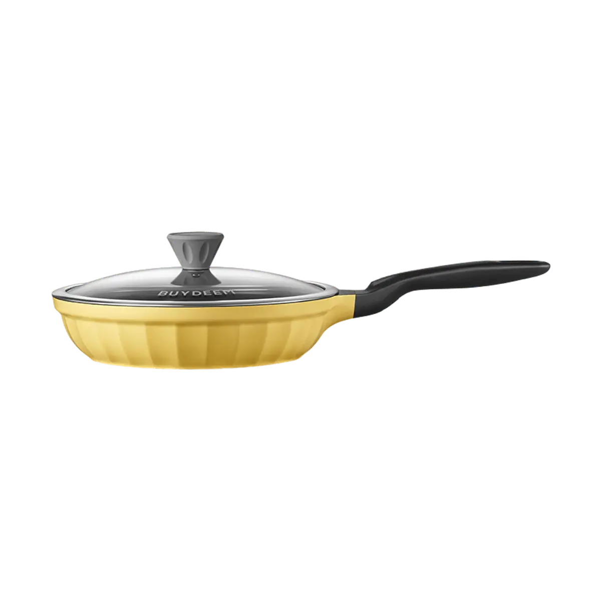 BUYDEEM Nonstick Frying Pan with Glass Lid, 10-inch (26cm) Crepe Pan for Pancakes, Eggs, Steak, Frying, Stir-frying, Induction Compatible, Goose Yellow CP151
