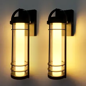 2-Pack Outdoor Wall Light, Dimmable with Wall Switch, 5-Stage Color Temperature (3000K-6500K), Adjustable via External Dip Switch, Moisture-Resistant, Elegant Design for Covered Porches, Canopy, and Shelters