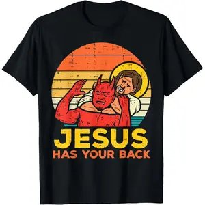 100% Cotton Jesus Has Your Back Jiu Jitsu Retro Christian Men Women Kids T-Shirt
