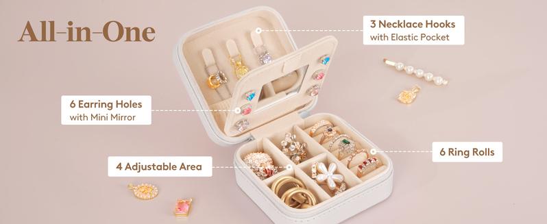 Lifewit Travel Jewelry Organizer Case with Mirror, Compact Jewelry Box for Women and Girls, Ideal Gift for Her, Portable Storage for Beach