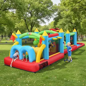 Whubefy 2-in-1 Connectable Bounce House & Water Slide Combo with Dual Blowers, Slide, Climbing Wall, Basketball Hoop, Punching Ball and Water Gun, Wet Dry Use, All Season Fun, Perfect for Kids Family Backyard Parties