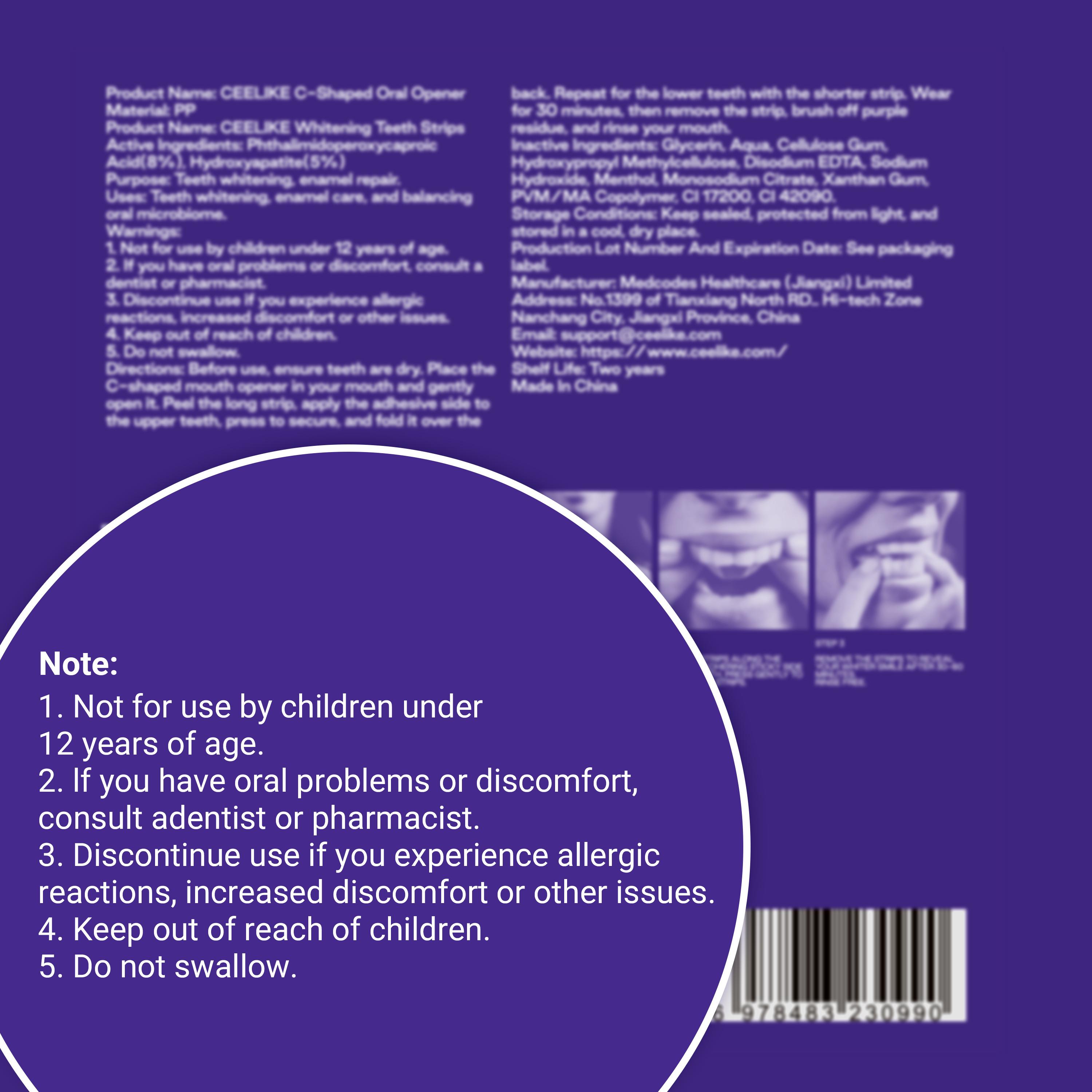 【CEELIKE】 Purple Teeth Whitening Strips  With Free Cheek Retractor - 7/21 Whitening Sessions -Nano-Hydroxyapatite Safe for Enamel - Non Sensitive Teeth Whitening - Peroxide-Free