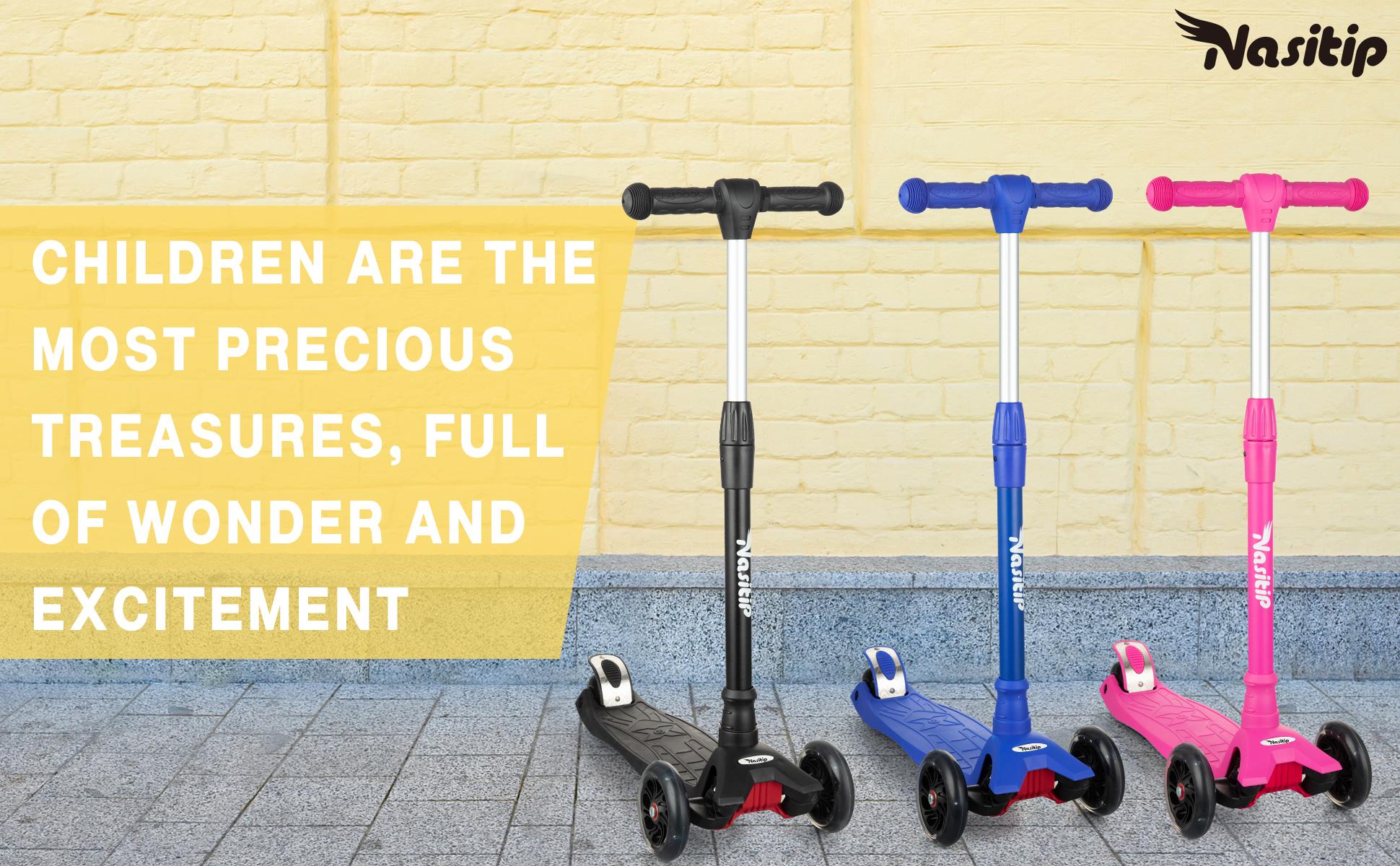 GARVEE Adjustable Height Kick Scooter with AEBC-9 Bearings and 3 Light-Up Wheels, Lean-to-Steer Design for Outdoor Fun, Suitable for Ages 3 to 12, Deep Black Color