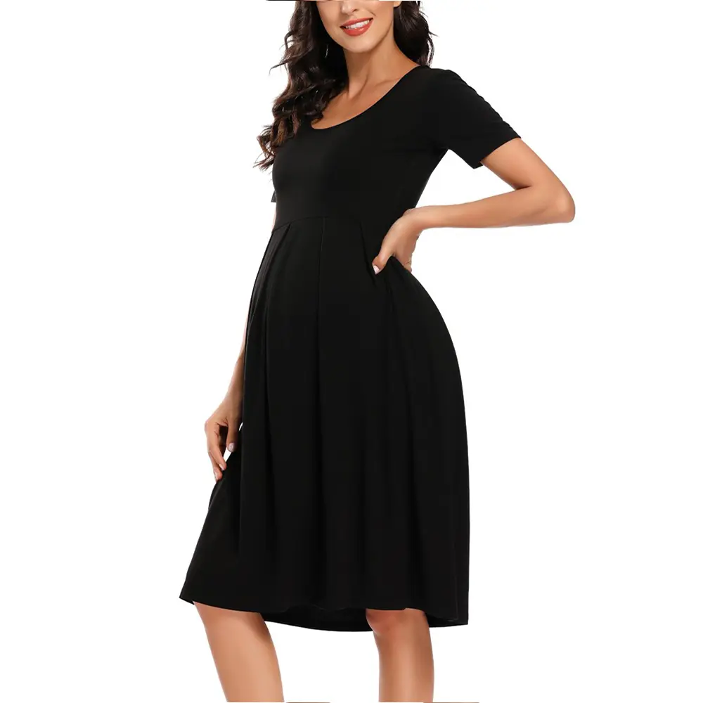 ECAVUS Women's Maternity Casual Above-Knee Dress, Pregnancy Clothing for Baby Shower & Summer Work Outfits