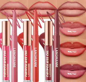 6pcs Hydrating Lip Oils + Lip Liner Pencil Lip Combo Sets, 24H Long-Lasting Lip Kit with Lip Liner and Gloss, Nourishing, Non-Sticky Tinted Stain Lip Gloss Plumping Lip Oil Set for Women(Set B)