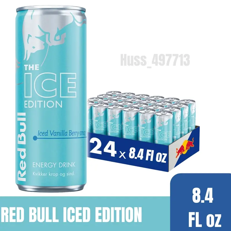 Red Bull Iced Edition Vanilla Berry Energy Drink 1-24 Pack 8.4 Fl Oz Refreshing Smooth Flavor Boost Focus Performance