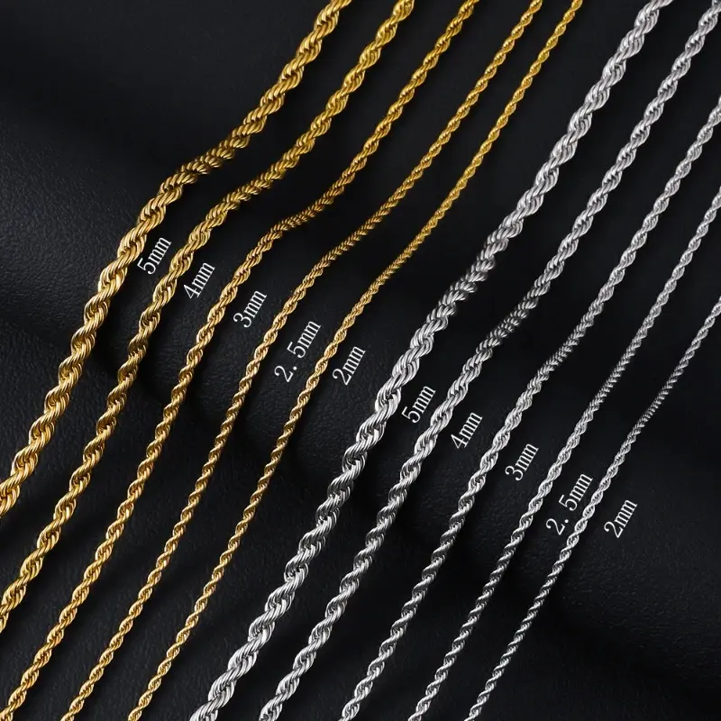 Gold & Silver Twist Chain Necklace for Men & Women - Dainty Layering Jewelry, Non-Tarnish Stainless Steel, Stylish Accessory, 2/3/5mm, 18-24in, Bling Stylish Accessory, Men's Accessories